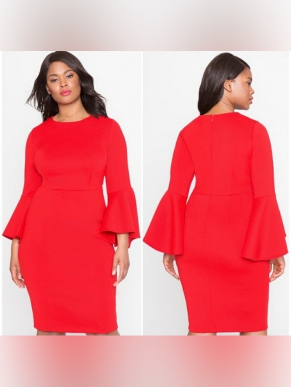 ELOQUII Red Flutter Bell Sleeve Sheath Dress Size 18
